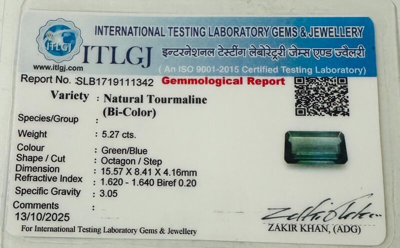 Certified Bi-Color Tourmaline in Premium Gift Box Hayat Gems