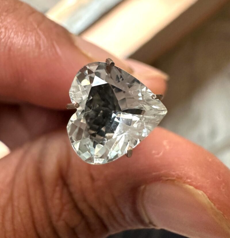 2.15 Carat 9.4mm Heart Cut White Beryl Size Reference on Hand