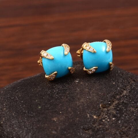Woman Wearing 10mm Turquoise Gold Studs