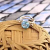 Woman Wearing Blue Topaz Silver Ring on Finger