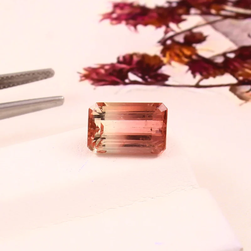 Natural Peach Pink Bicolor Tourmaline | 4.50 Ct Two-Tone Loose Gemstone Natural Peach Pink Bicolor Tourmaline 4.50 Ct Front View