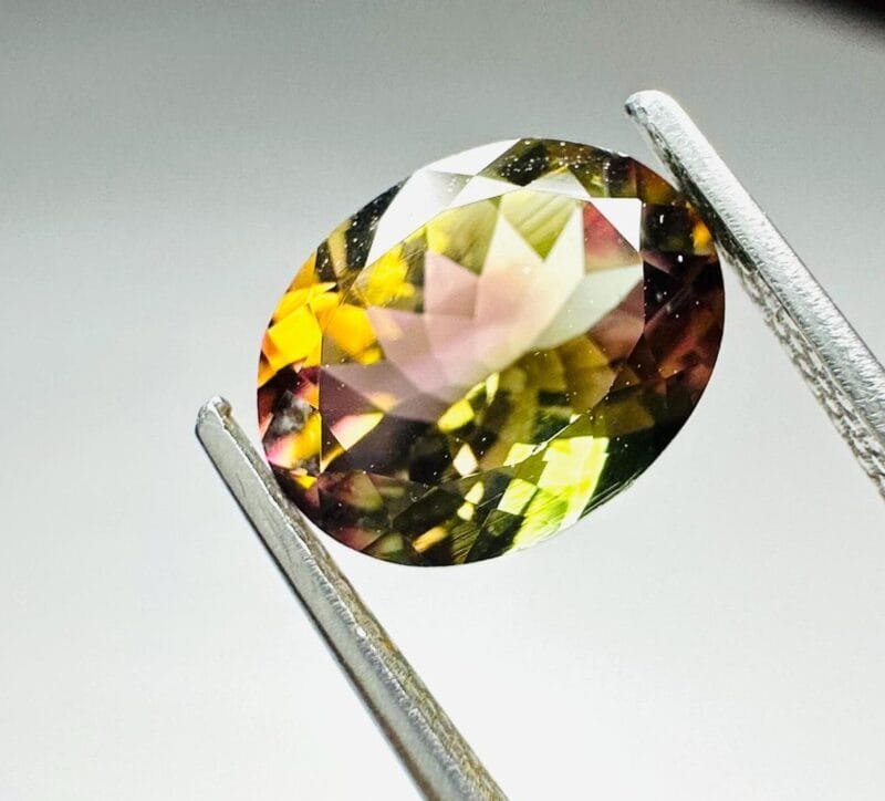 Natural Tricolor Tourmaline Loose Gemstone 2 Carat Oval Cut