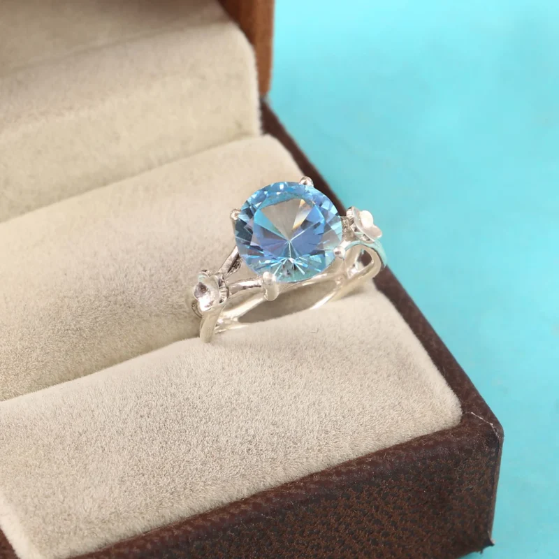 Natural topaz Blue Silver Ring