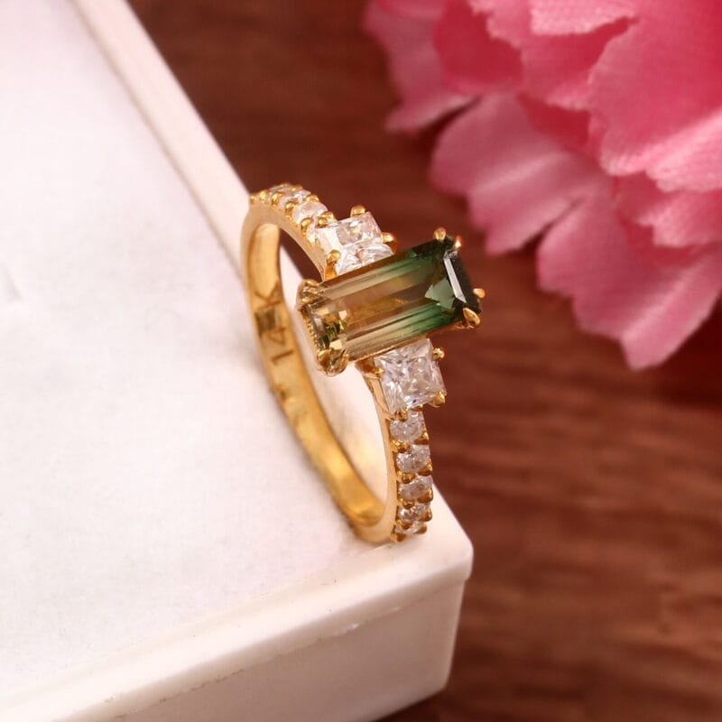 4K Bicolor Gold Moissanite Ring Two Tone Engagement Ring Solitaire