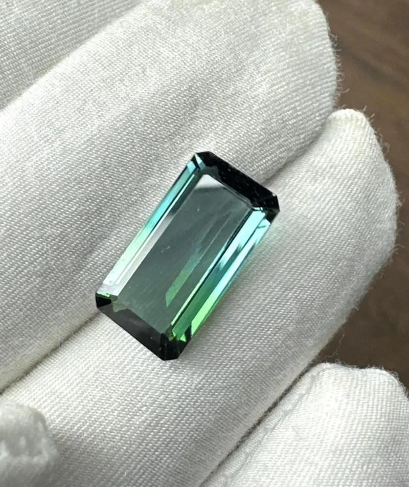 Side Profile of Baguette Cut Bi Color Tourmaline Gemstone