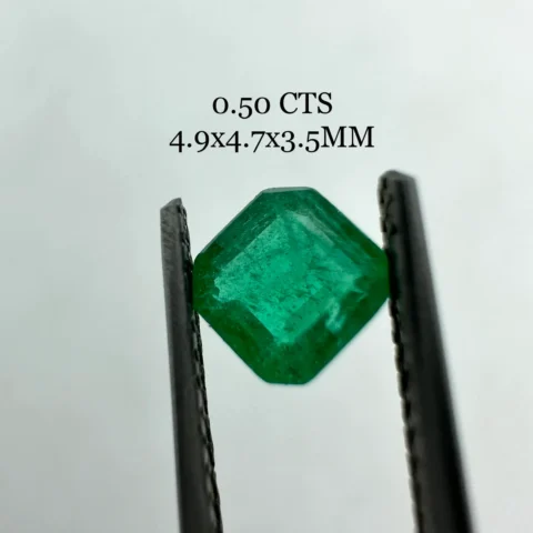 Natural Zambian Emerald 0.50 Carat Square Cut Dark Green Minimalist Gemstone