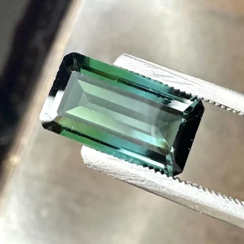 15.5mm Baguette Bi-Color Tourmaline Size Reference on Hand