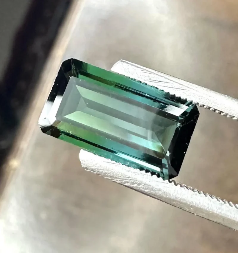 15.5mm Baguette Bi-Color Tourmaline Size Reference on Hand