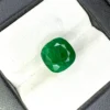 Zambian Emerald 4.85Ct | 10mm Cushion Cut Dark Green Natural Opaque Loose Gemstone Loose Dark Green Zambian Emerald Held in Tweezers for Jewelry