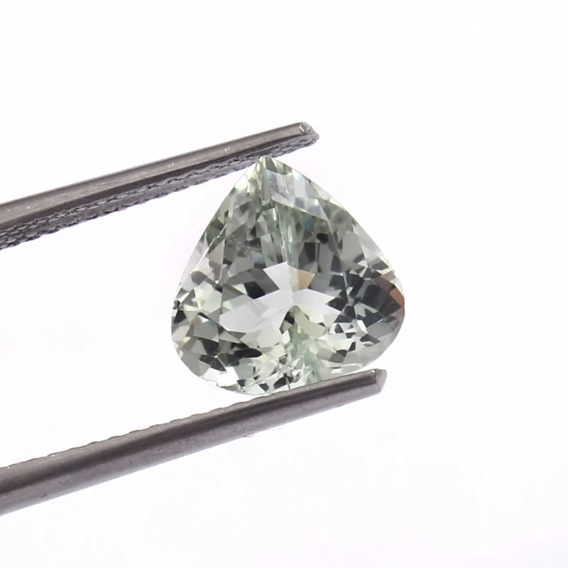 Angled View of Faceted Heart Cut Pastel Green Aquamarine