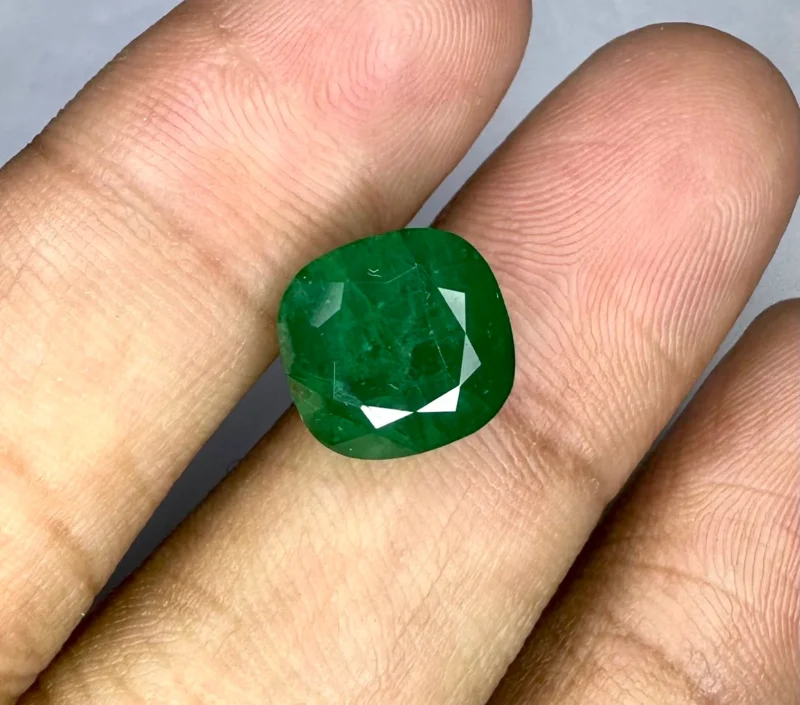 Side Angle of Opaque Cushion Cut Zambian Emerald