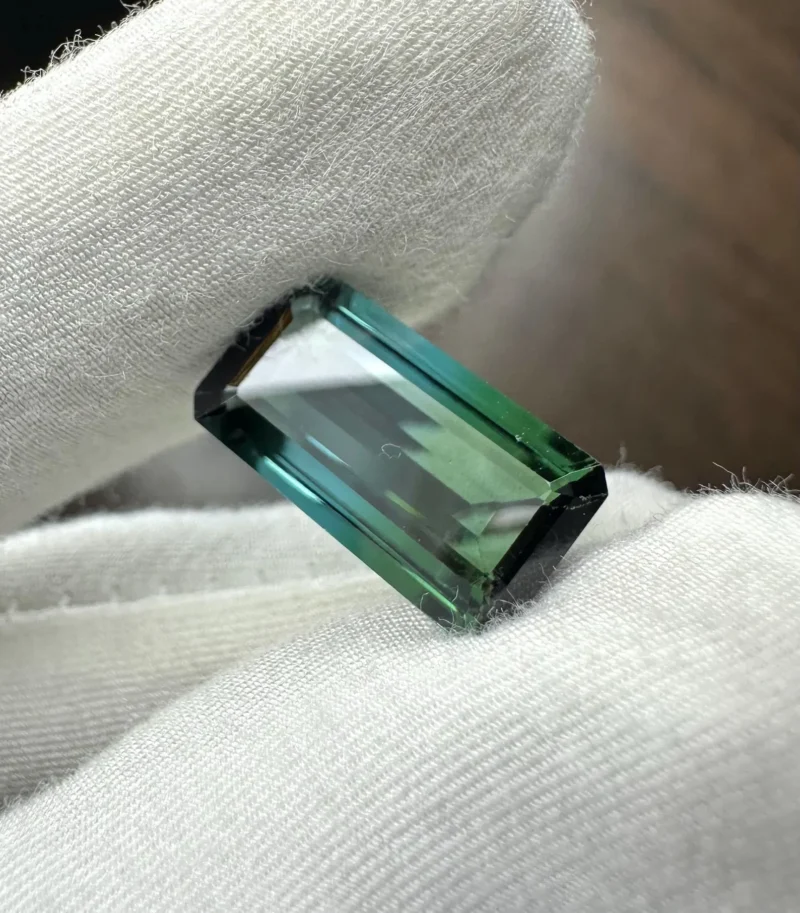Natural Bi-Color Tourmaline 5 Carat Blue Green Baguette Cut Hayat Gems