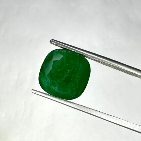 4.85 Carat Zambian Emerald Size Reference on Hand 10x10mm
