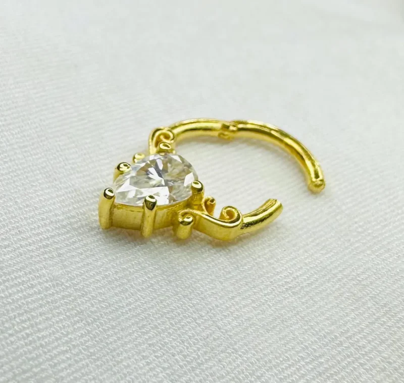 Artisan Holding 14k Gold Moissanite Nose Stud with Tweezers