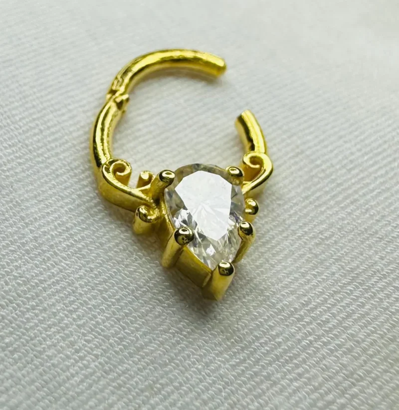 Macro Detail of Moissanite Sparkle in 14k Gold Nose Stud