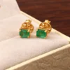 14k Solid Yellow Gold Natural Emerald Stud Earrings | 6x4mm Octagon Cut Art Deco
