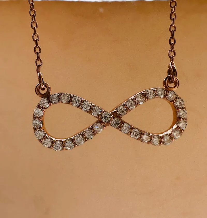 Infinity Moissanite Pendant Necklace Rose Gold Plated Finish